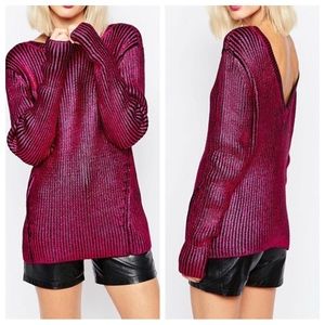 ASOS Metallic Pink Foil Knit Low Back Sweater